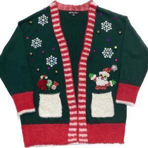 United States Sweaters SZ XL Christmas Holiday Santa Cardigan Winter Comfy Green